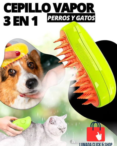 Cepillo Vaporizador 3 en 1 para Gatos y Perros